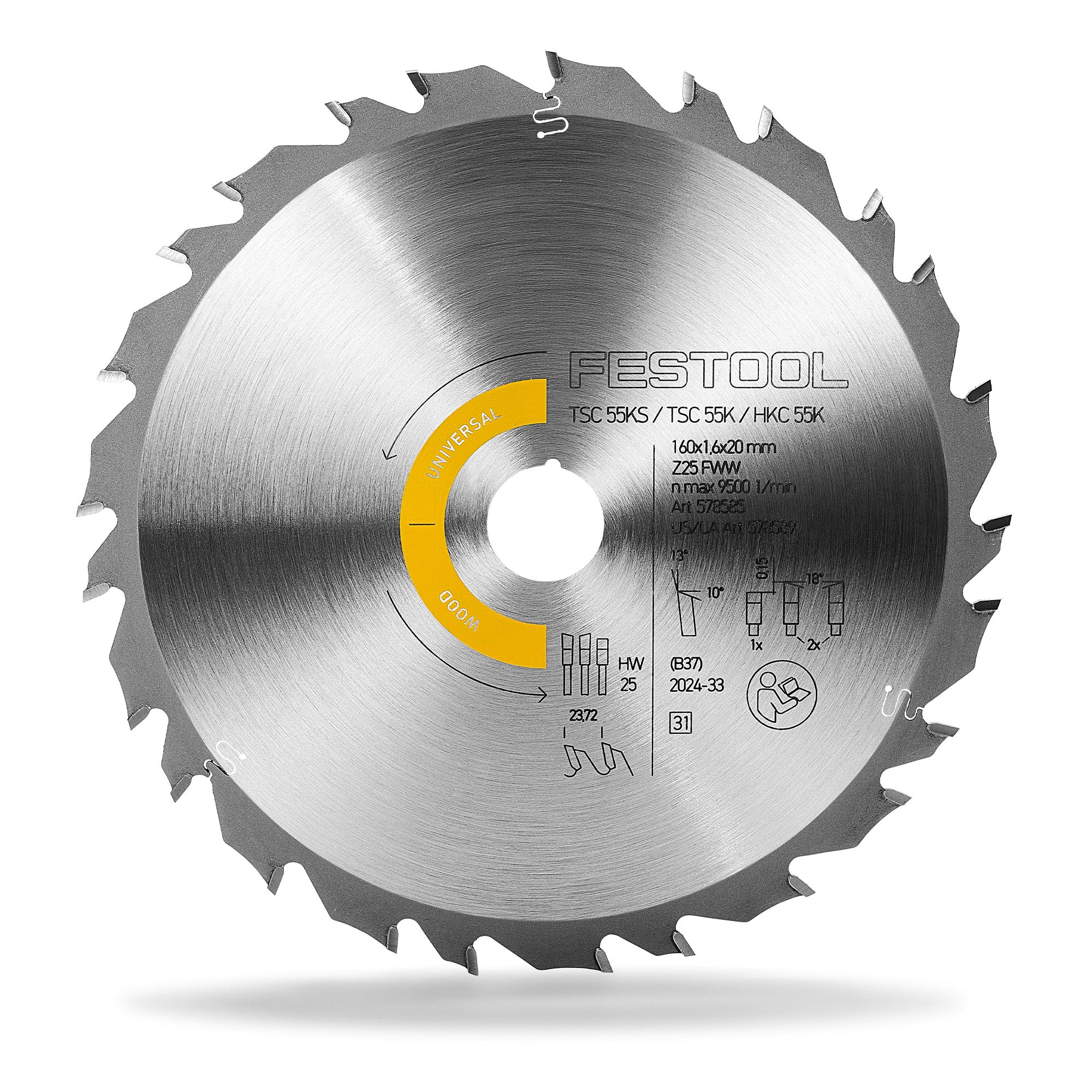 Festool Saw Blade, Wood, Universal, 25 Teeth, For HKC 55 K / TSC 55 K / TSC 55 KS (1.6mm Kerf)