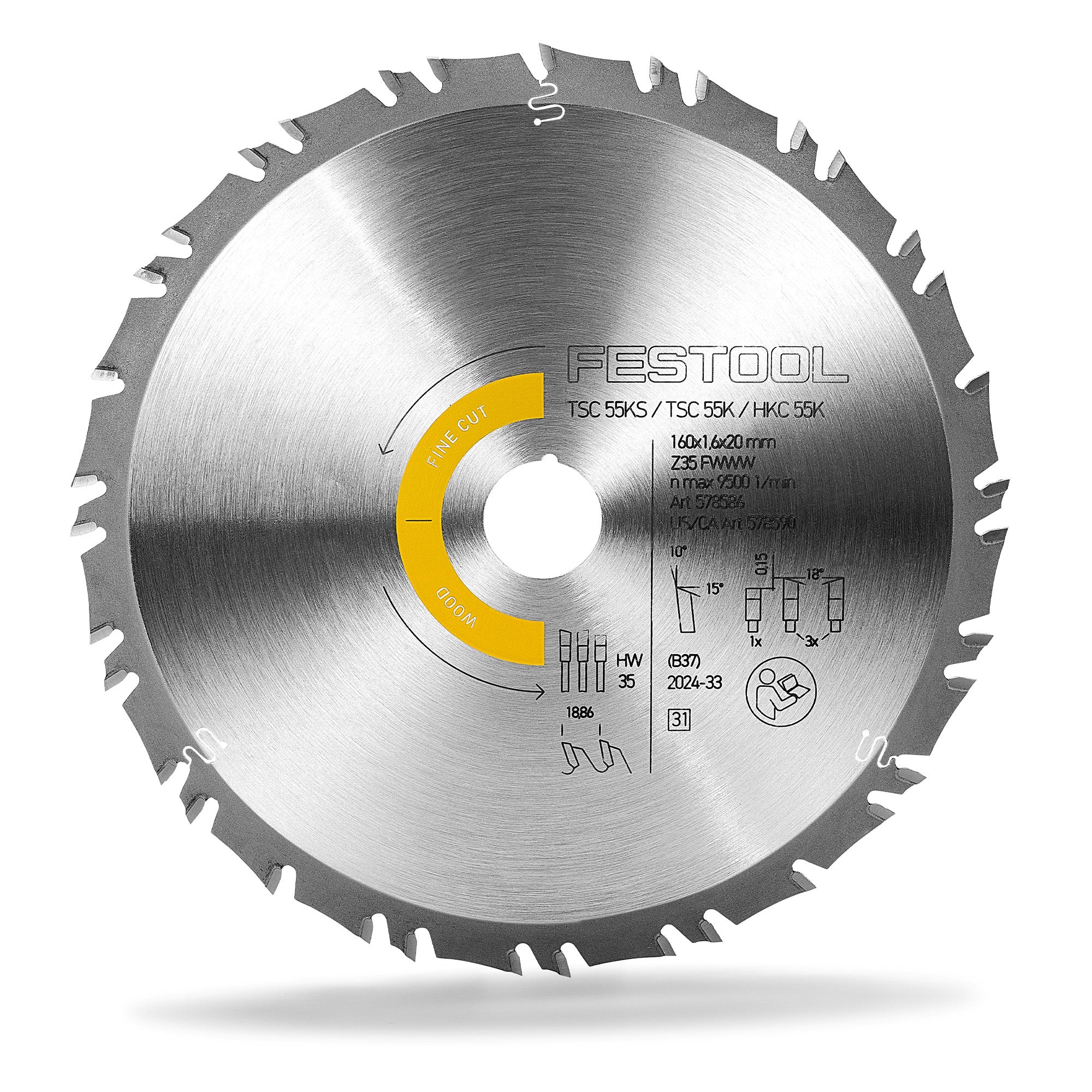 Festool Saw Blade, Wood, Fine Cut, 35 Teeth, For HKC 55 K / TSC 55 K / TSC 55 KS (1.6mm Kerf)