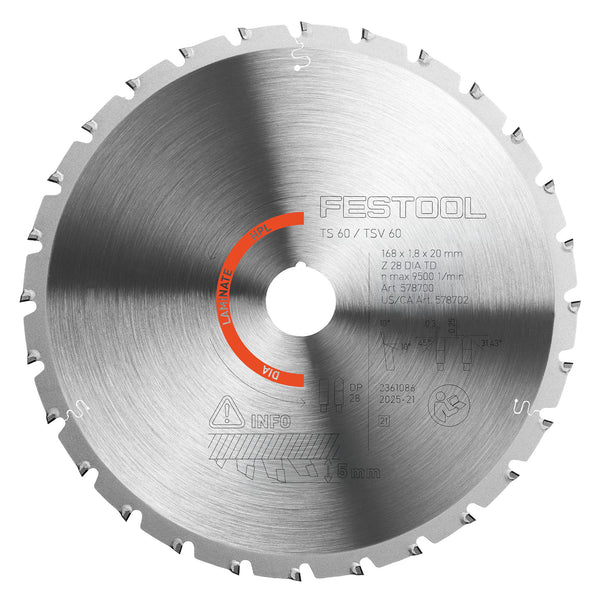 Festool Diamond Saw Blade Laminate/HPL, 28 Teeth, For TS 60 K & TSV 60 K (1.8mm Kerf)