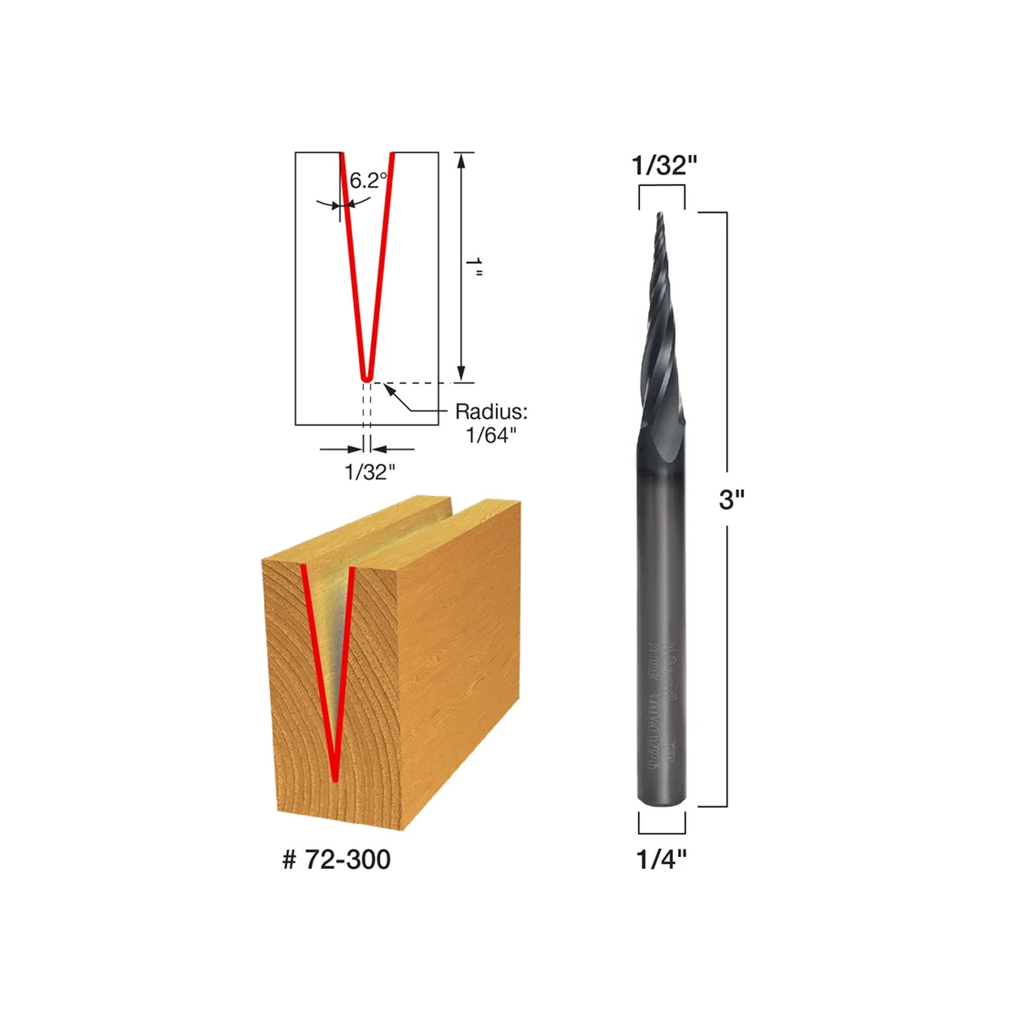 Freud 6.2° Tapered Ball Router Bit 1/32