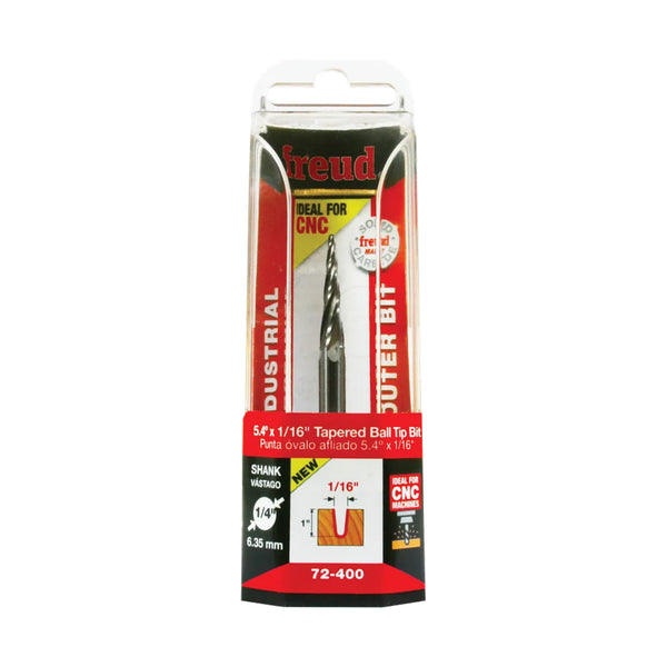 Freud 5.4° Tapered Ball Router Bit 1/16" Diameter, 1" Cut, 1/4" Shank (3" Length)