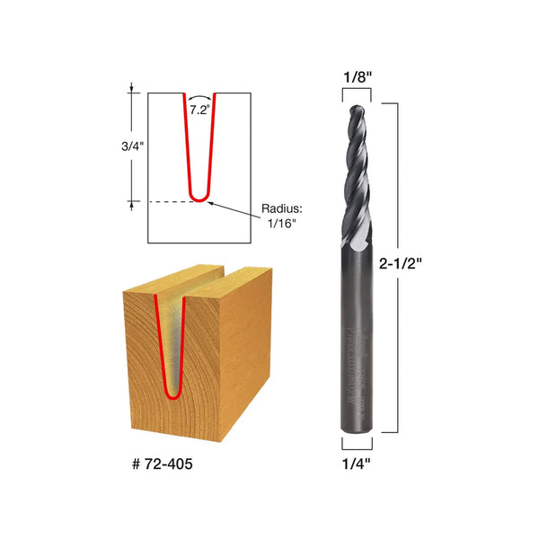 Freud 7° Tapered Ball Router Bit 1/8" Diameter, 1" Cut, 1/4" Shank