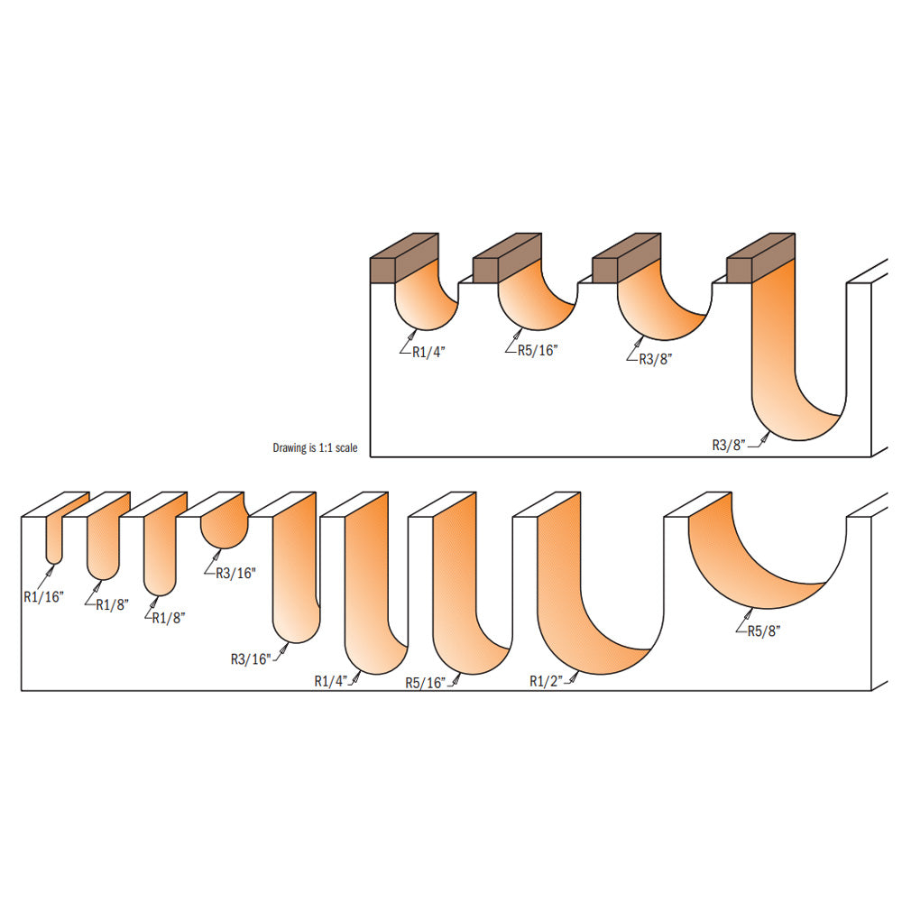 CMT 2 Flute Round Nose Router Bit 1/4
