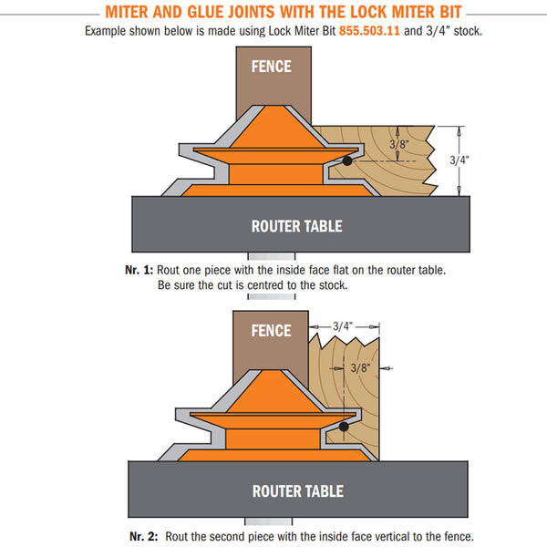 CMT 2 Flute Lock Miter Router Bit 1/2" SH, 2-3/4" D, 1-1/4" CL