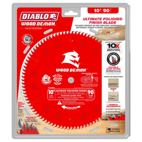 Diablo 10" x 90T Ultimate Polished Finish Saw Blade