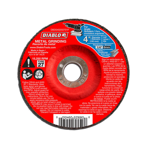 Diablo Type 27 Metal Grinding Disc 4" x 1/4"