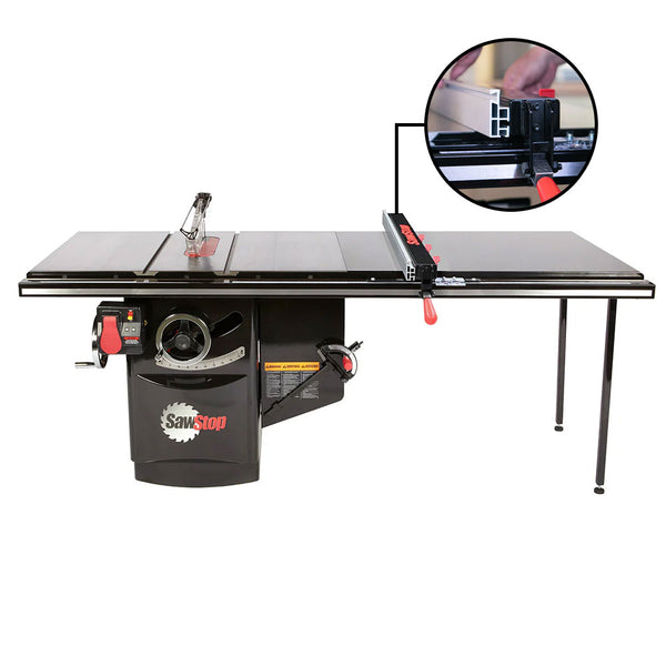 SawStop 5HP, 1ph, 230v Industrial Cabinet Saw w/52" T-Glide Advance Fence, Rails & Extension Table
