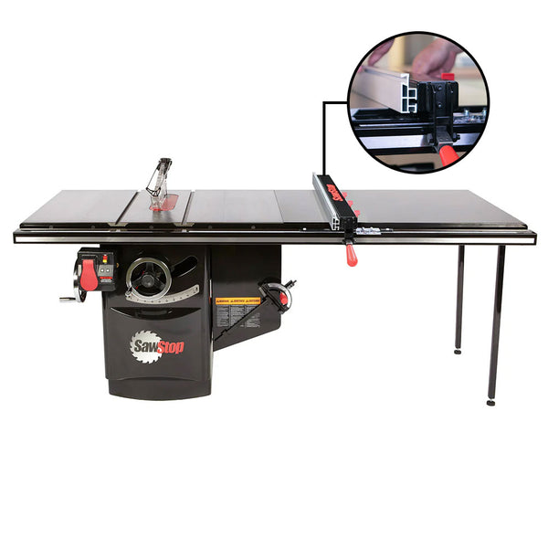 SawStop 5HP, 3ph, 230v Industrial Cabinet Saw w/52" T-Glide Advance Fence, Rails & Extension Table