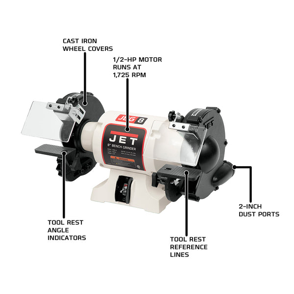 JET JWBG-8NW 8" Bench Grinder without Wheels