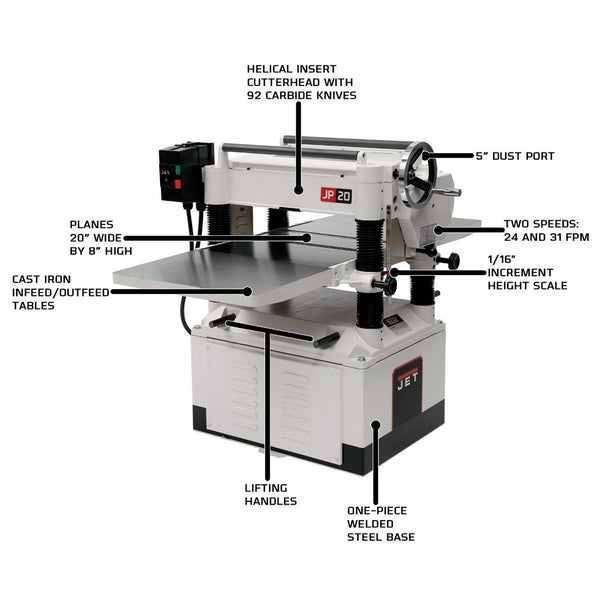 JET JWP-208HH 20" Planer Helical Head 5HP, 1-PH, 230V