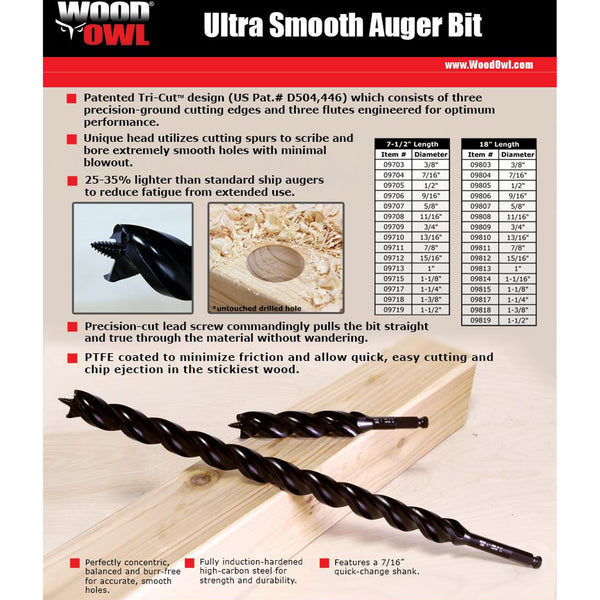 WoodOwl 18" Ultra Smooth Auger Bits