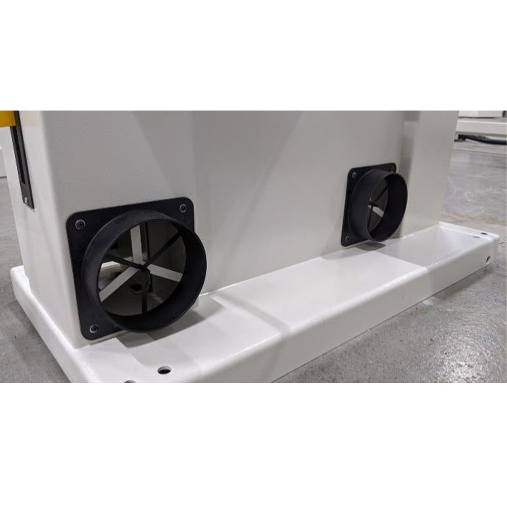 Dual 120mm dust ports on the lower cabinet of the SCM Formula S 640P bandsaw
