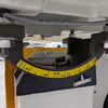 Cast iron table tilt mechanism on the SCM Formula S 640P with yellow angle scale showing markings at 0°, 10°, 15°, 22°30', 30°, and 45°