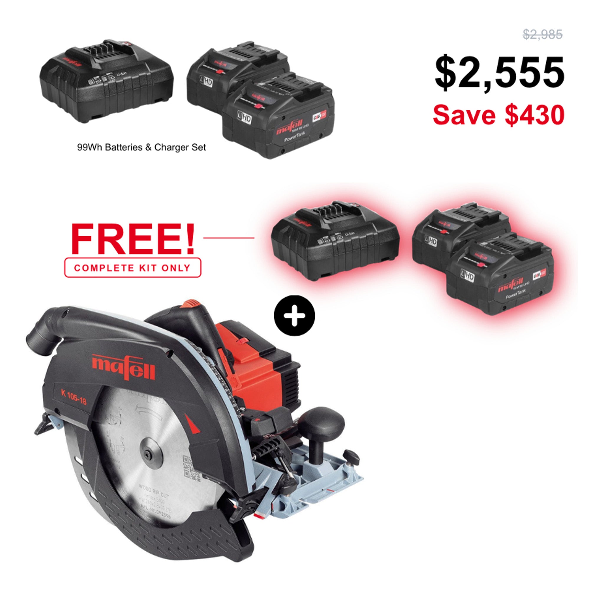 Mafell K105-18 Cordless Circular Saw Set With 4 Batteries & 2 Chargers (Limited-Edition)