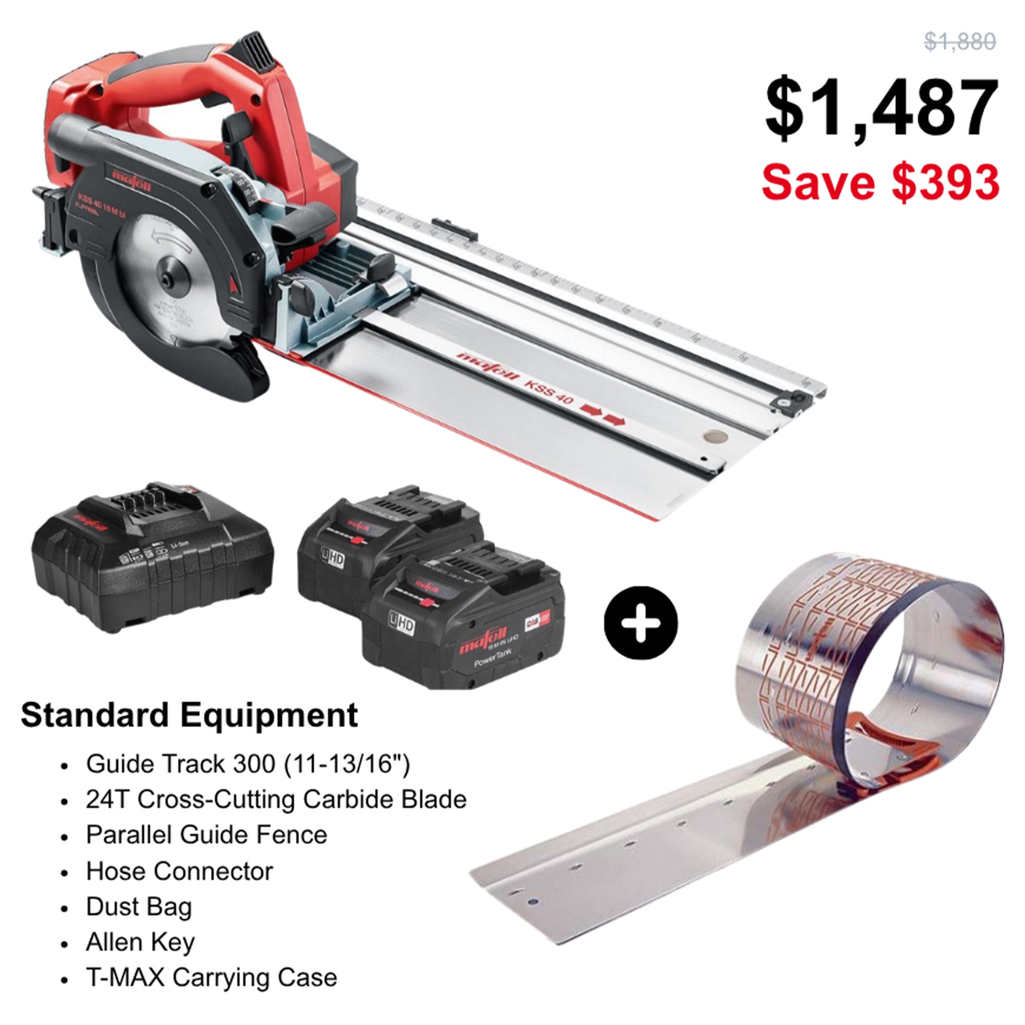 Mafell Cordless Track Saw Cross-Cutting System KSS 40 With Batteries, Charger & Flexi-Guide (Limited-Edition)