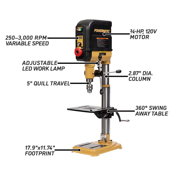 Powermatic PM2815BT 15" Variable Speed Benchtop Drill Press