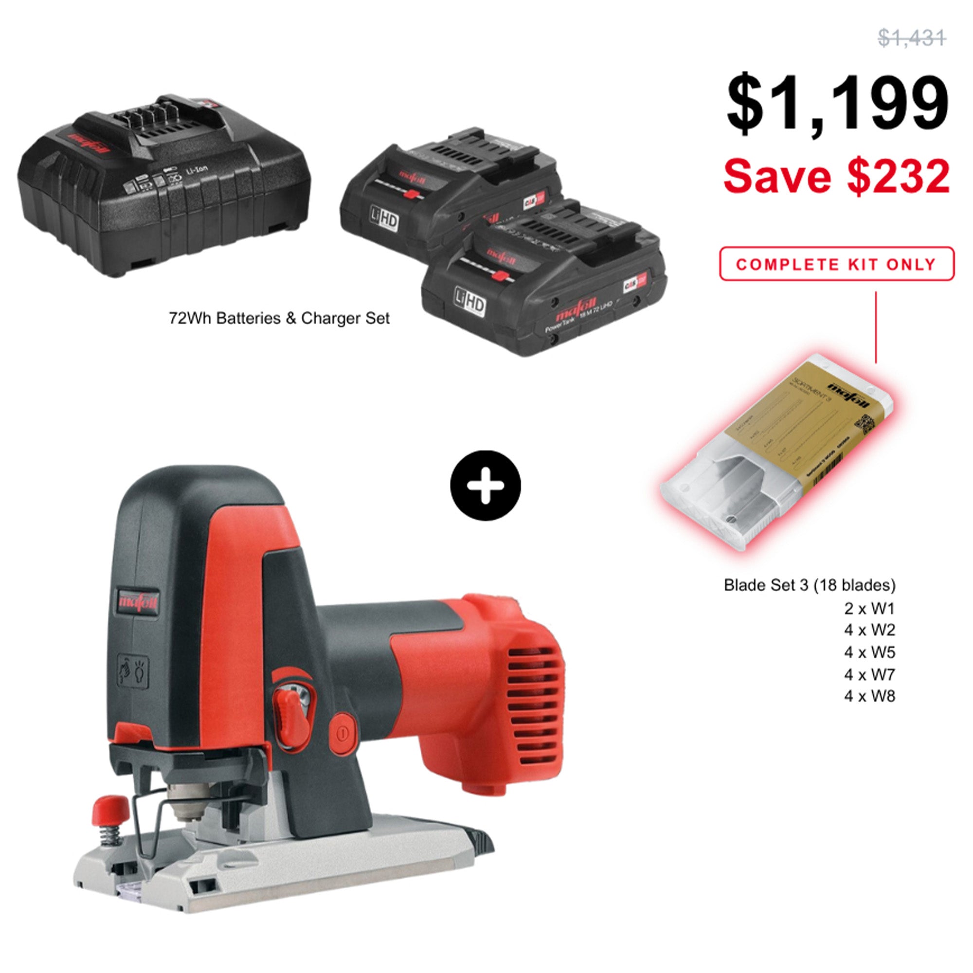 Mafell PS 2-18 Cordless Jigsaw With Batteries, Charger & Blade Set (Limited-Edition)