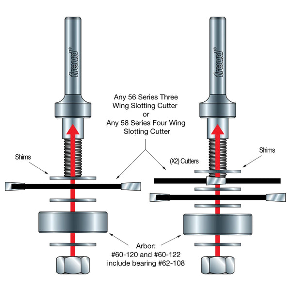 Freud Slotting Cutter Arbor with Bearing - 5/16" Diameter, 2-3/8" Bore, 1/4" Shank