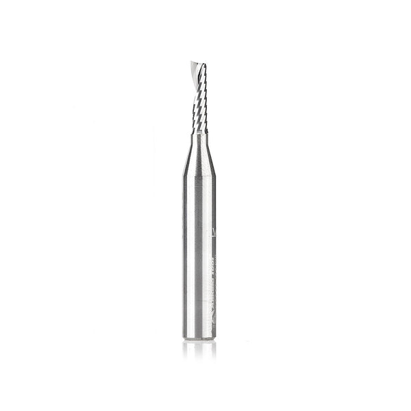 Amana Tool Solid Carbide CNC Spiral 'O' Single Flute, Plastic Cutting 1/8 Dia x 1/2 x 1/4 Shank x 2 Inch Long Up-Cut Router Bit