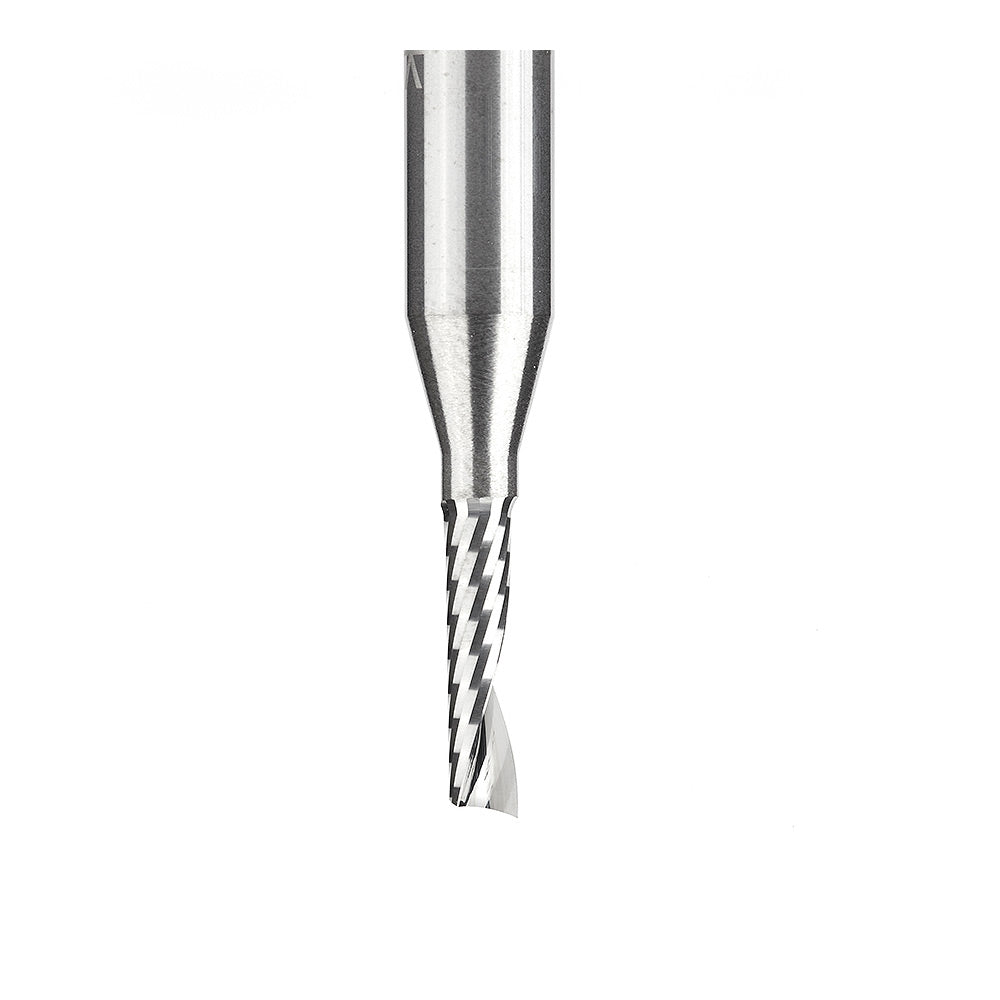 Amana Tool Solid Carbide CNC Spiral 'O' Single Flute, Plastic Cutting 1/8 Dia x 1/2 x 1/4 Shank x 2 Inch Long Up-Cut Router Bit
