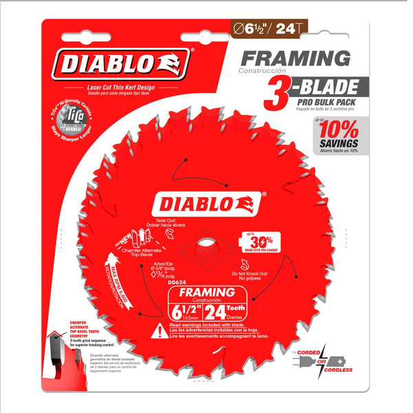 Diablo 6-1/2" x 24T Framing Saw Blades (3 Pack)