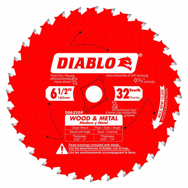 Diablo 6-1/2" x 32T Wood & Metal Carbide Saw Blade