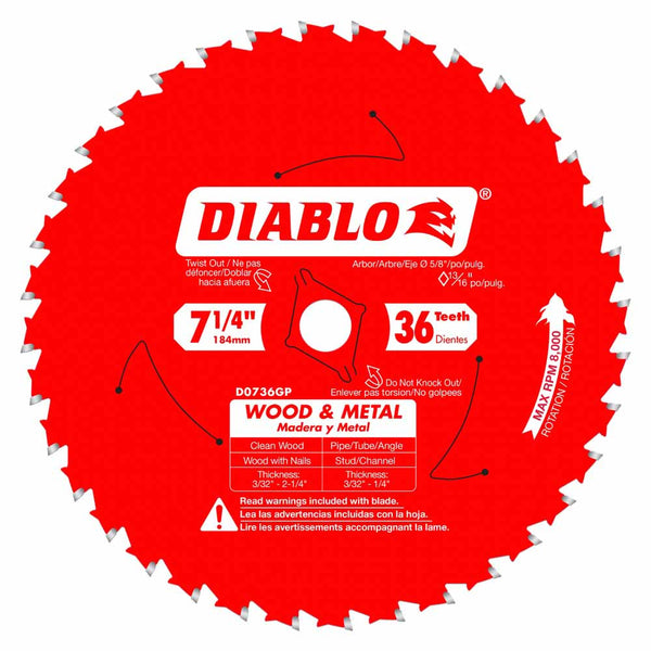 Diablo 7-1/4" x 36T Wood & Metal Carbide Saw Blade