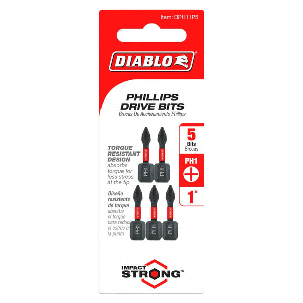 Diablo #1 Phillips 1" Drive Bits (5 Pack)