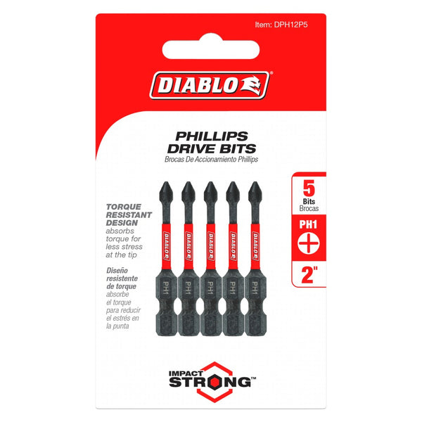 Diablo #1 Phillips 2" Drive Bits (5 Pack)
