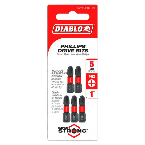 Diablo #3 Phillips 1" Drive Bits (5 Pack)