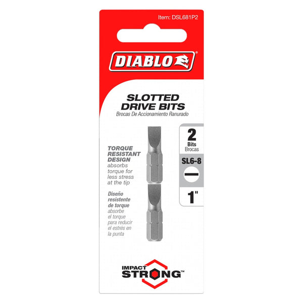Diablo 1" SL6-8 Slotted Drive Bits (2-Pack)