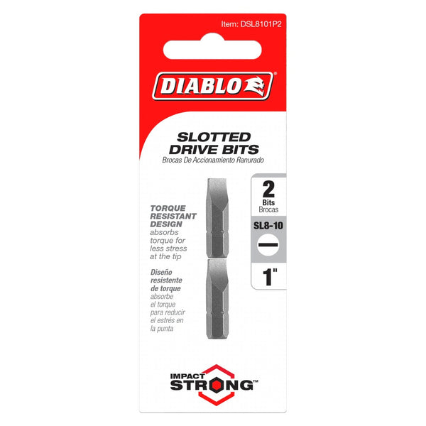 Diablo 1" SL8-10 Slotted Drive Bits (2 Pack)