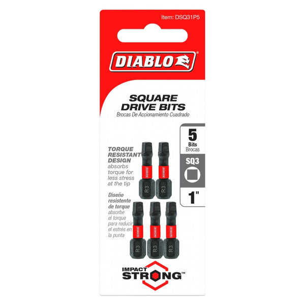 Diablo #3 Square 1" Drive Bits (5 Pack)