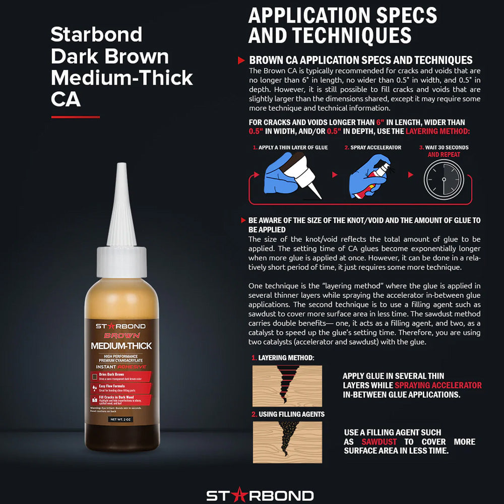 Starbond Brown Medium-Thick (Dark Brown) CA Glue - 2 oz.