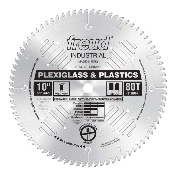Freud 10" x 80T Saw Blade for Plastics & Plexiglass